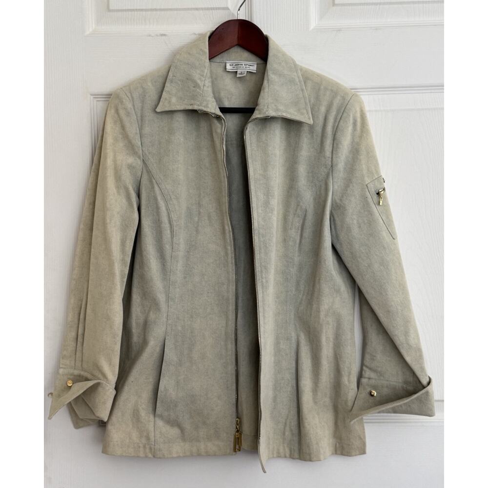 ST. JOHN Sport By Marie Light Green Denim Jean Jacket Full Zip Size Large